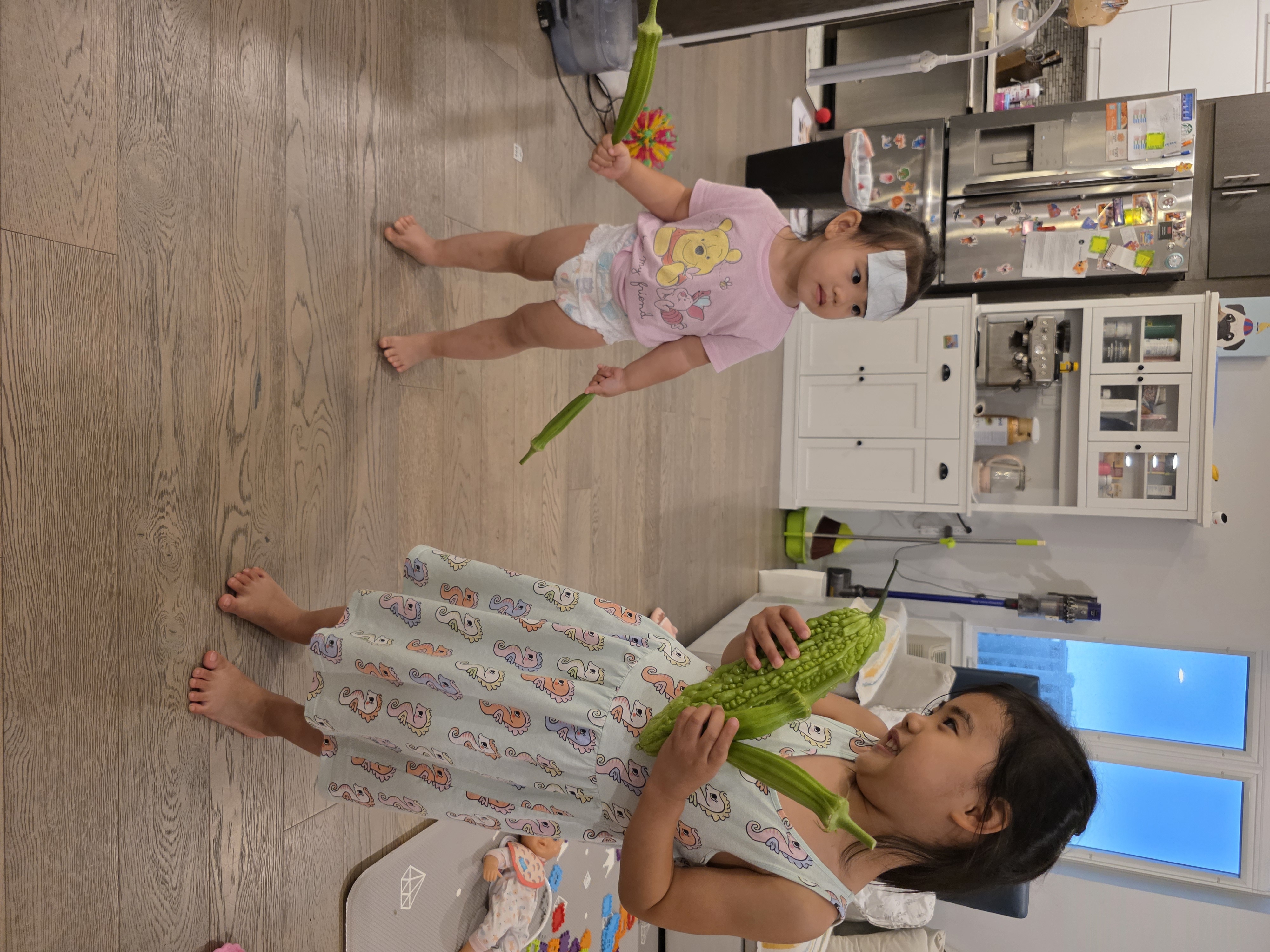 Naomi and Kelsea with vegetables